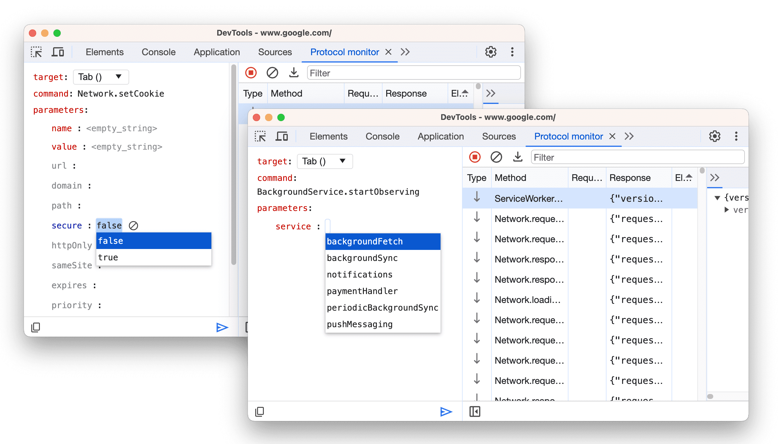 De Booleaanse en enum-dropdownmenu's.