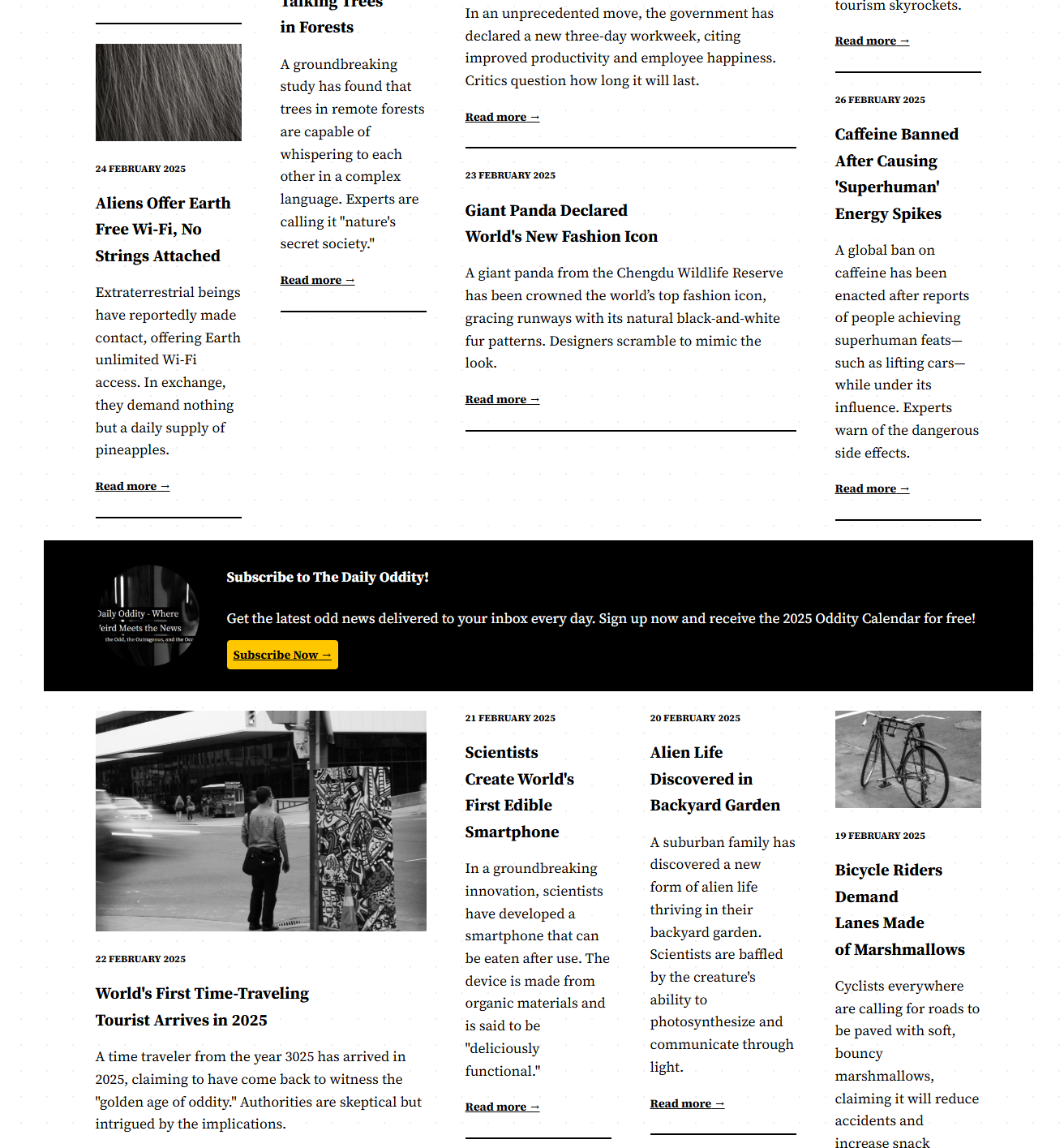 Layout de site de notícias com um banner que abrange toda a área.