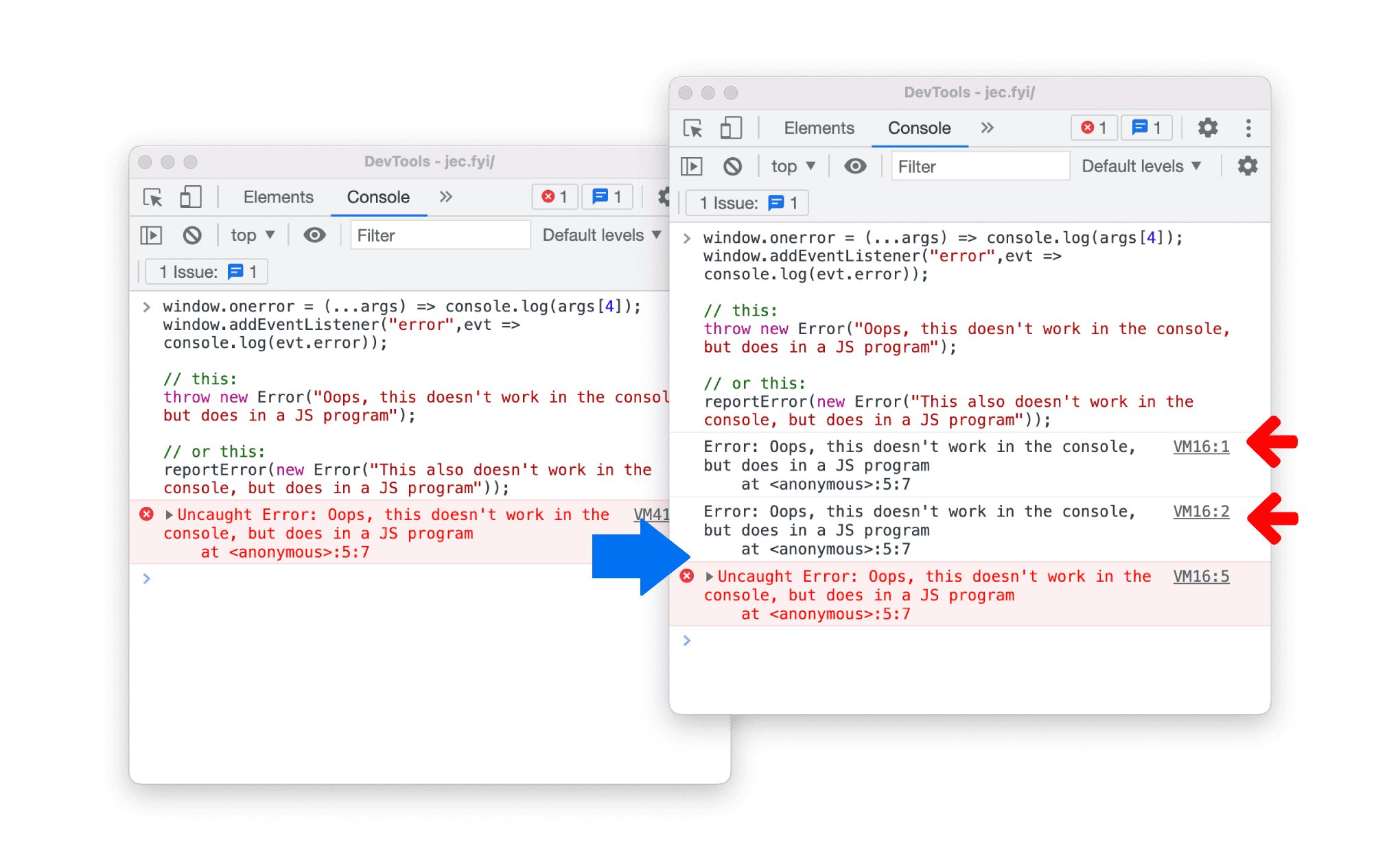 Como processar erros de execução de script no console