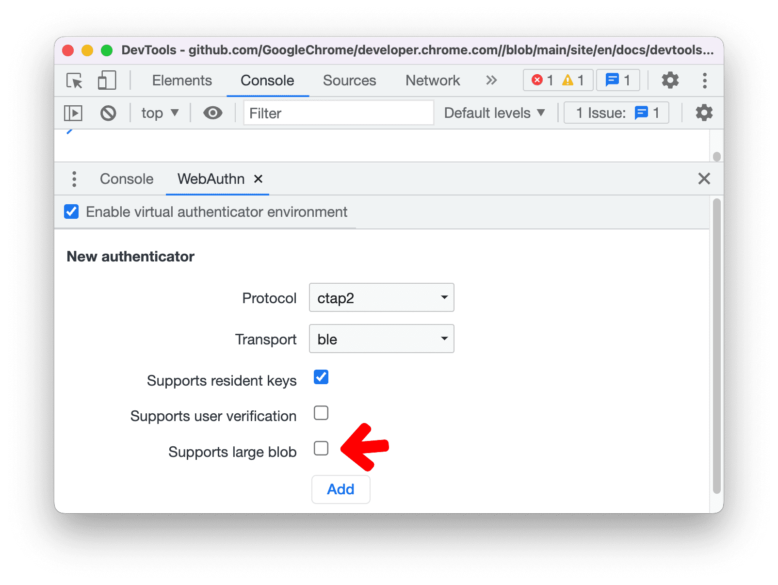  Supportare blob di grandi dimensioni per gli autenticatori virtuali