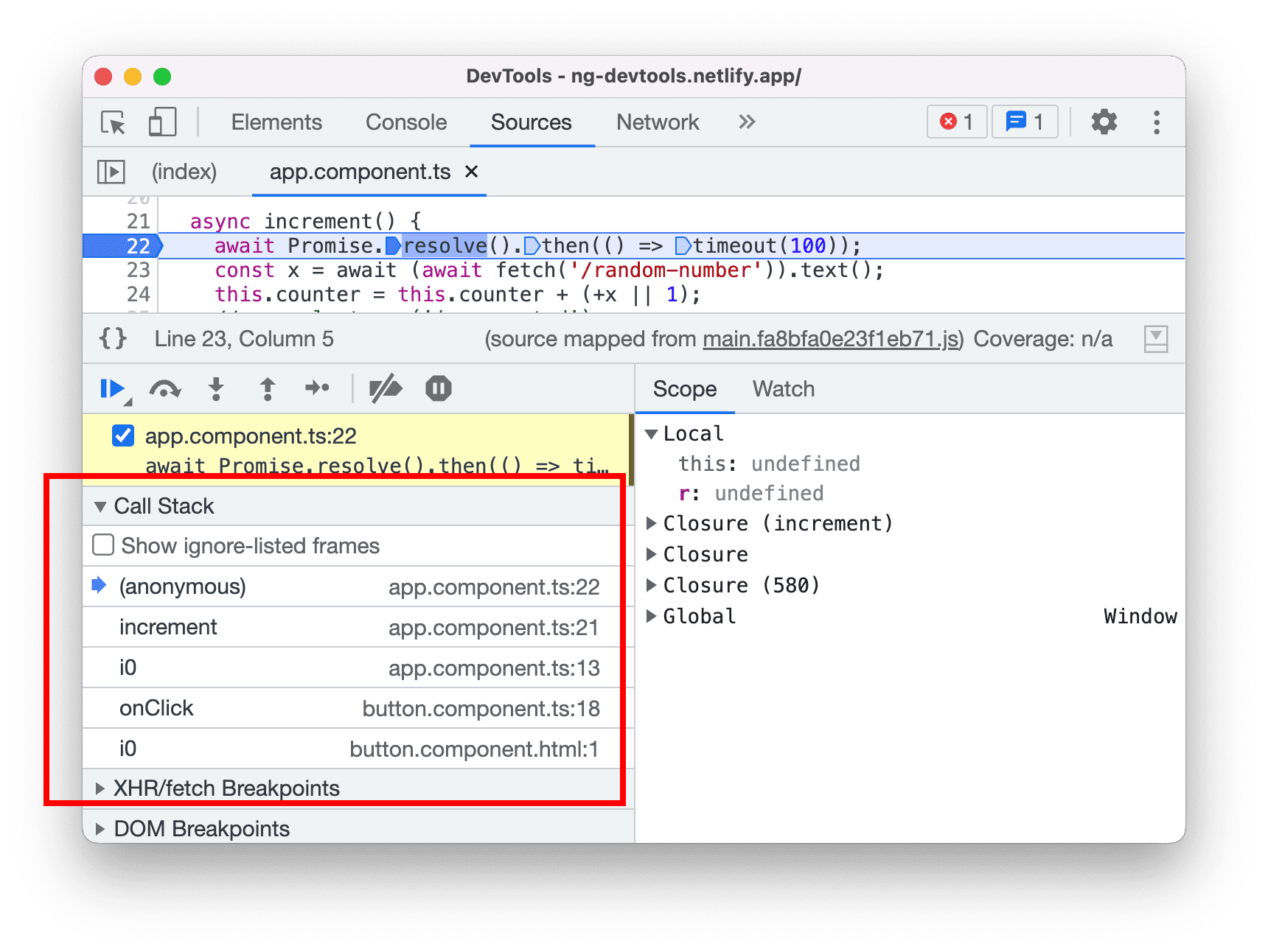 Verbeterde aanroepstack tijdens het debuggen