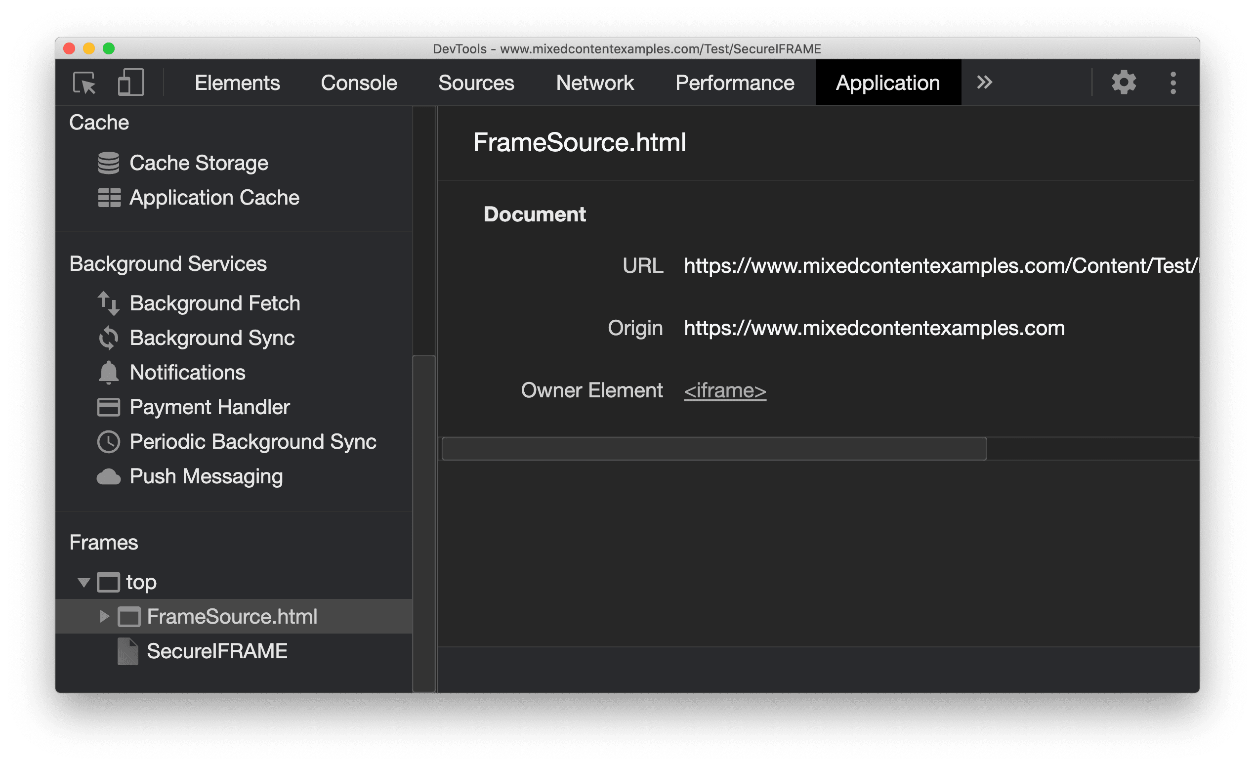 Nueva vista de detalles del fotograma en el panel Application