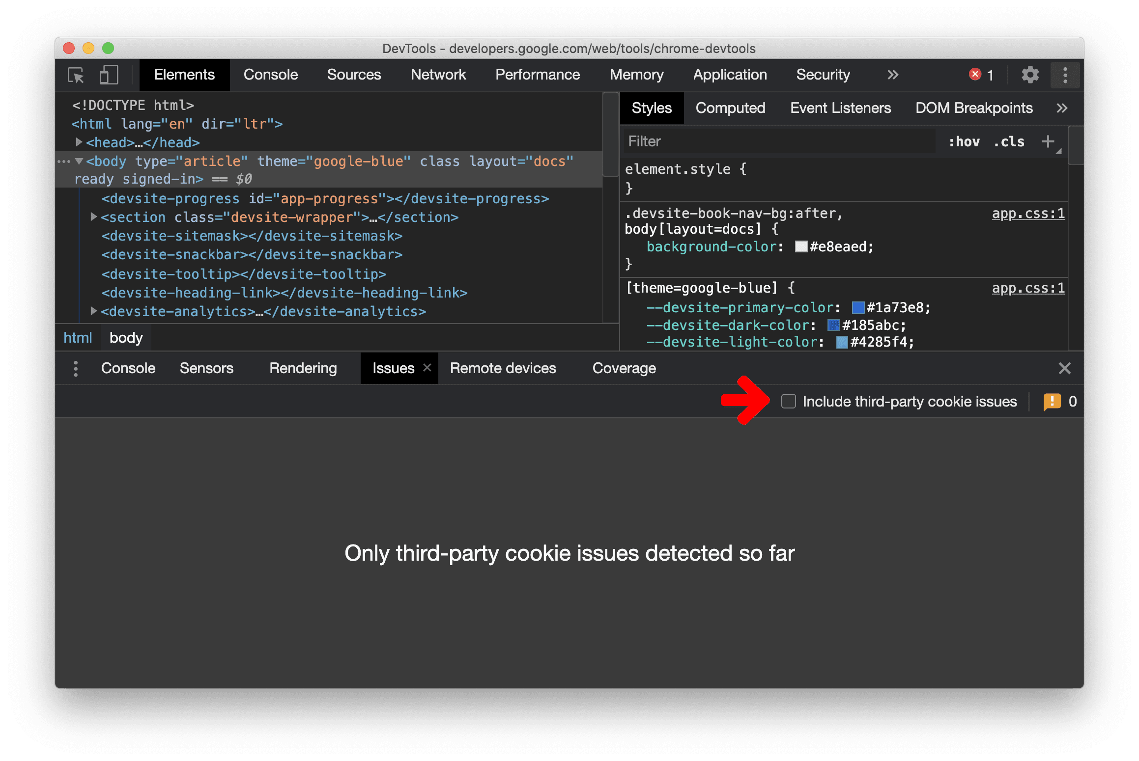 Casilla de verificación de problemas de cookies de terceros