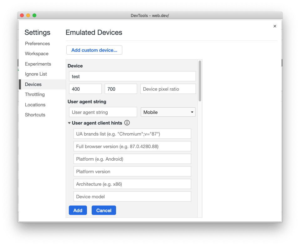 Cómo editar las sugerencias de clientes de User-Agent
