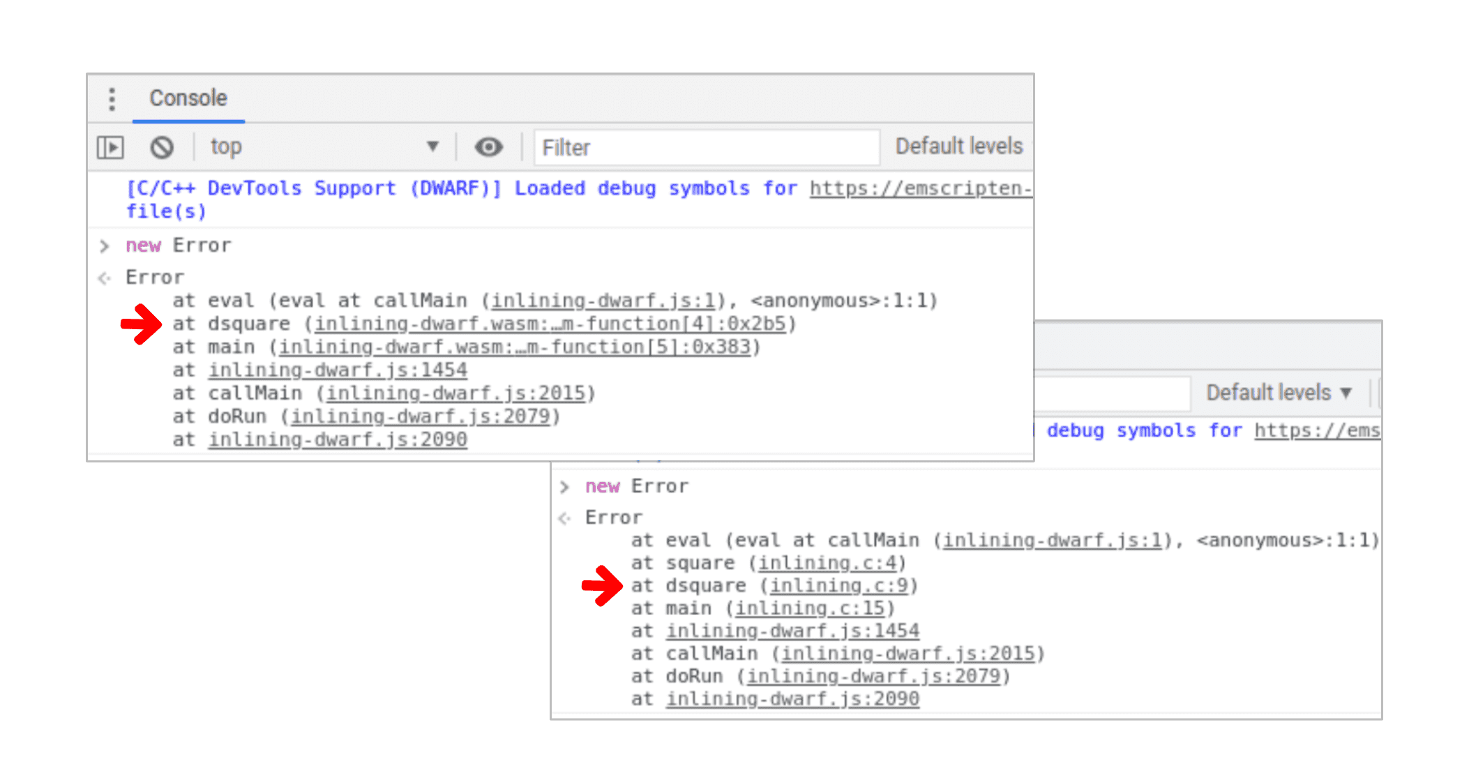Stack traces de erros adequados para depuração do Wasm