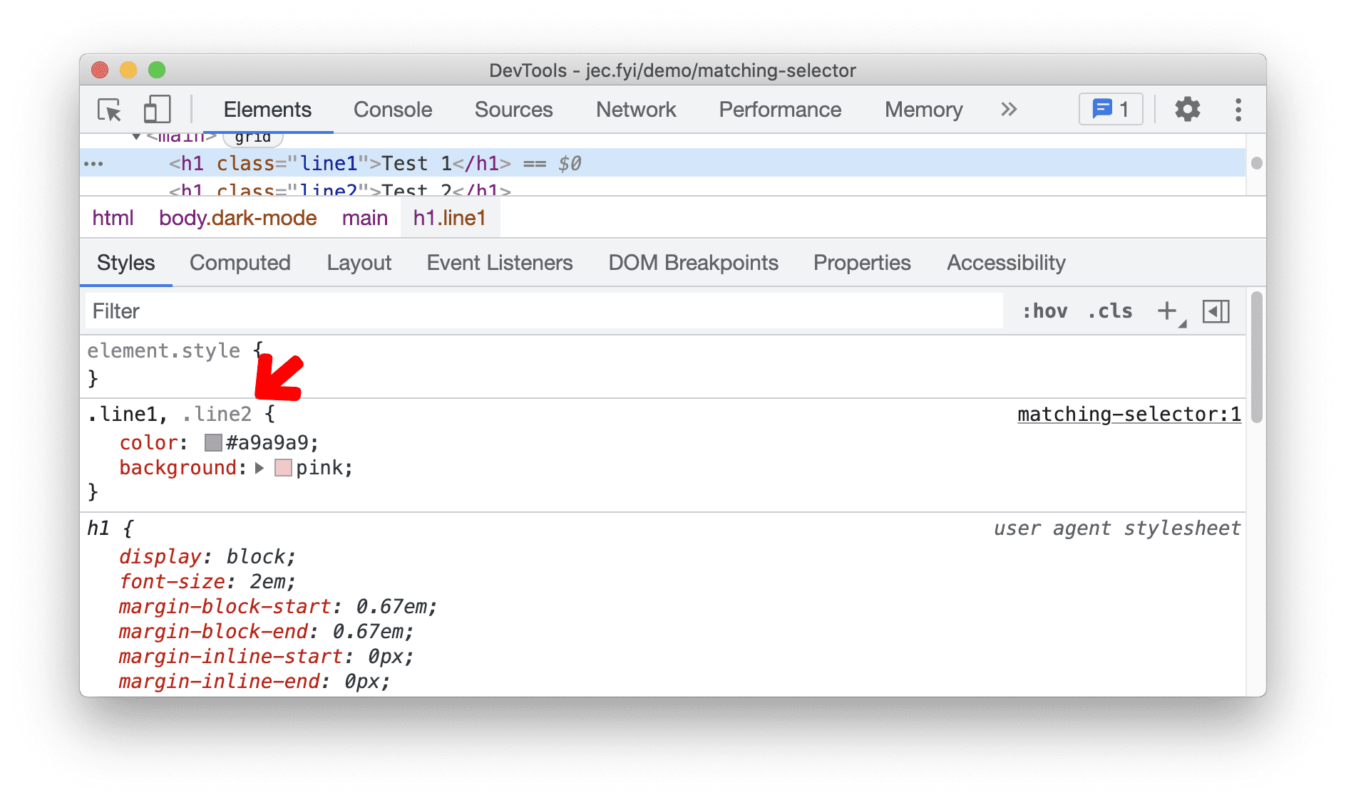 CSS の一致するセレクタ