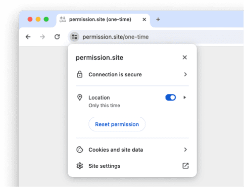 Menu sterowania witryną w Chrome.