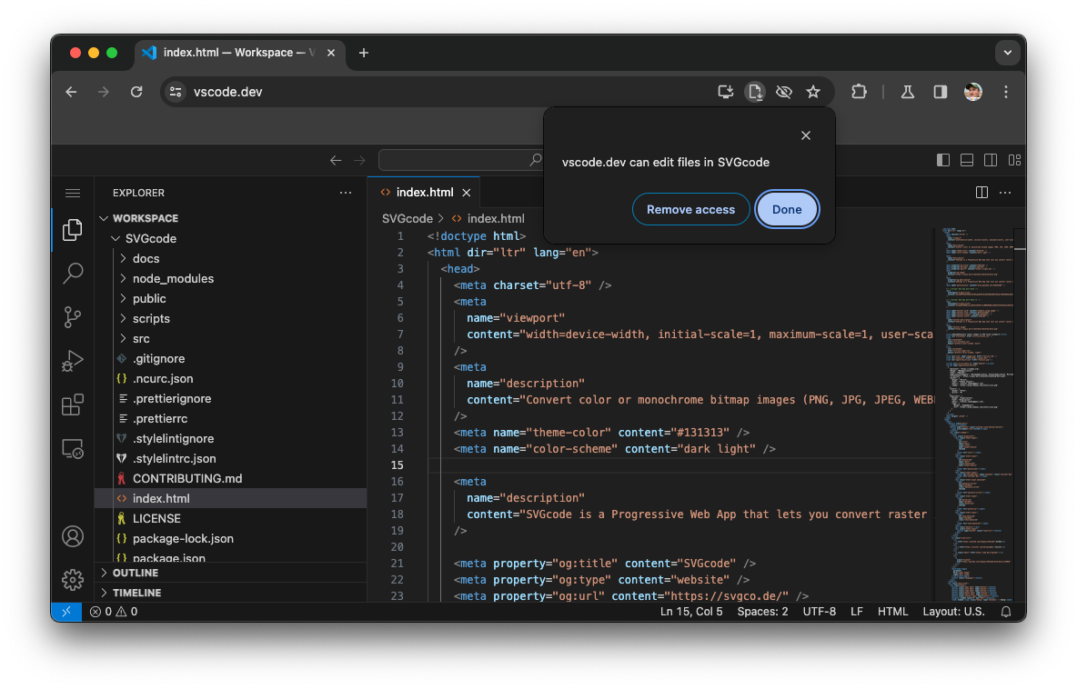 Visual Studio Code dengan perintah ikon kolom URL.