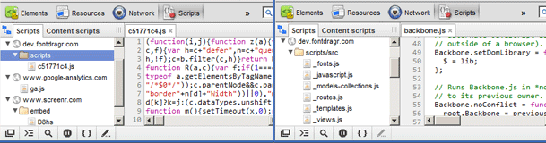 Exemple d'activation et de désactivation des cartes sources dans les outils de développement WebKit.