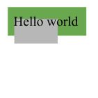 Rectangle vert, avec un cadre gris partiellement superposé et les mots "Hello world" (Bonjour le monde).