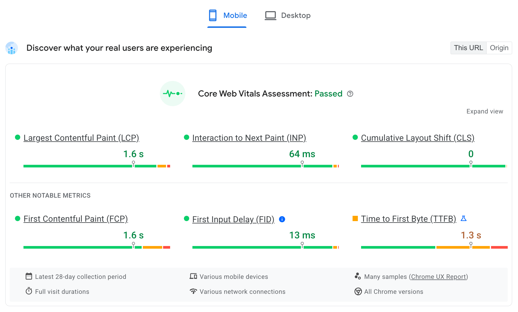 נתוני שטח מ-CrUX ב-PageSpeed Insights
