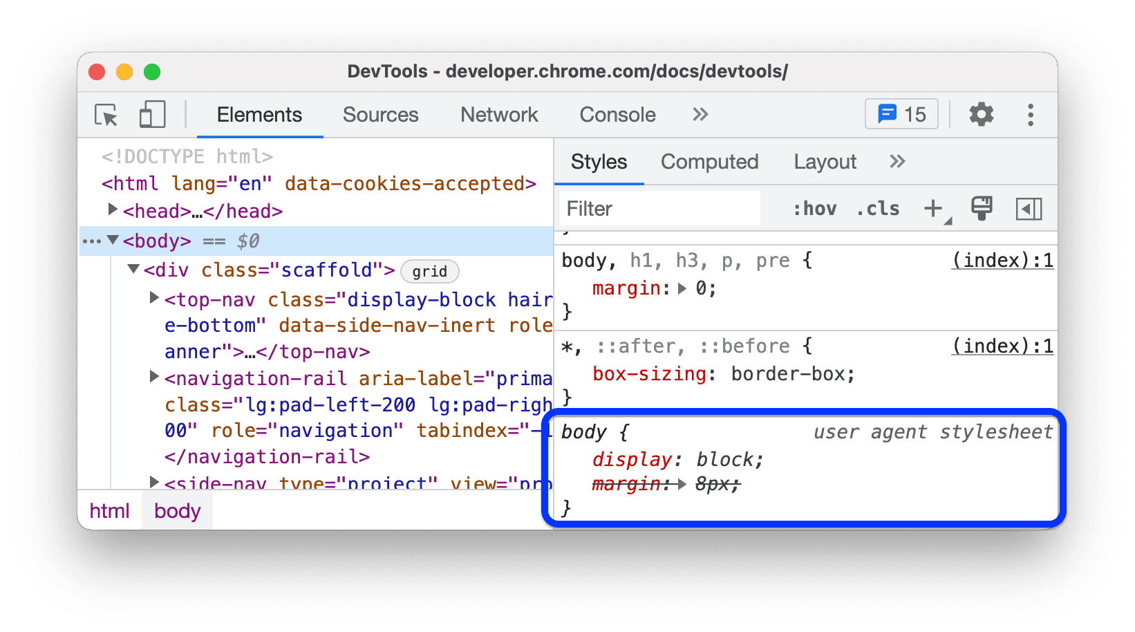 CSS de la feuille de style de l'user-agent.