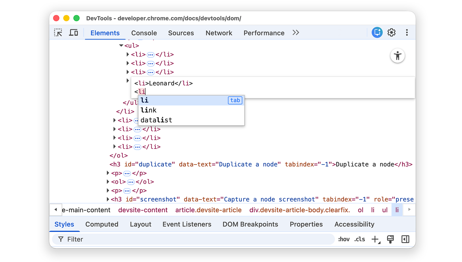 Tính năng tự động hoàn thành thẻ HTML.