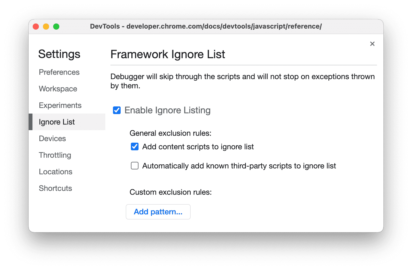 In den DevTools die Einstellung „Code von Erweiterungen ignorieren“ aktivieren