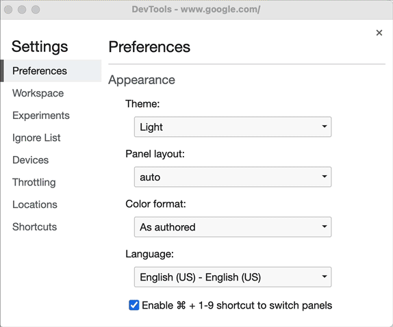 DevTools temasını sistem tercihinden koyuya, açık temaya değiştirme.