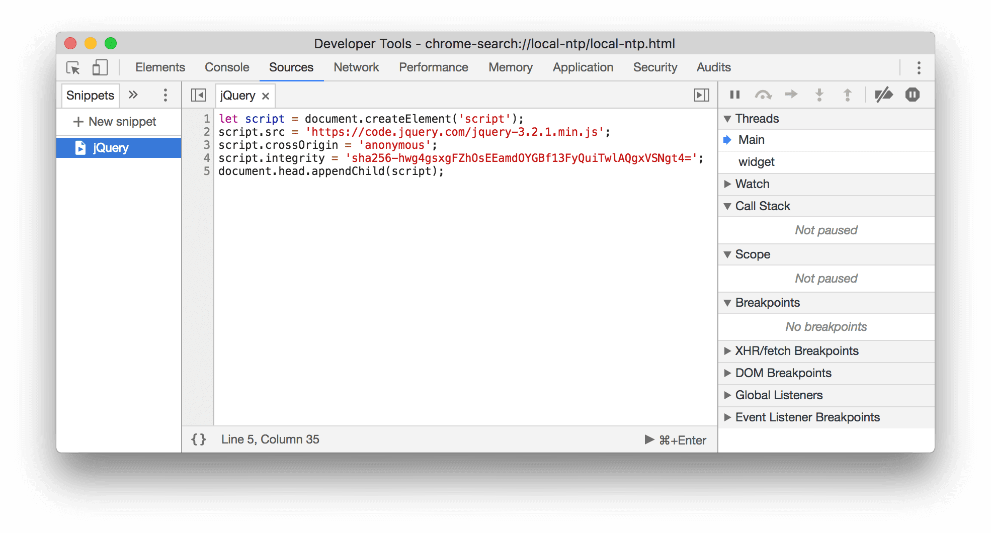 Фрагмент кода, который вставляет библиотеку jQuery на страницу.