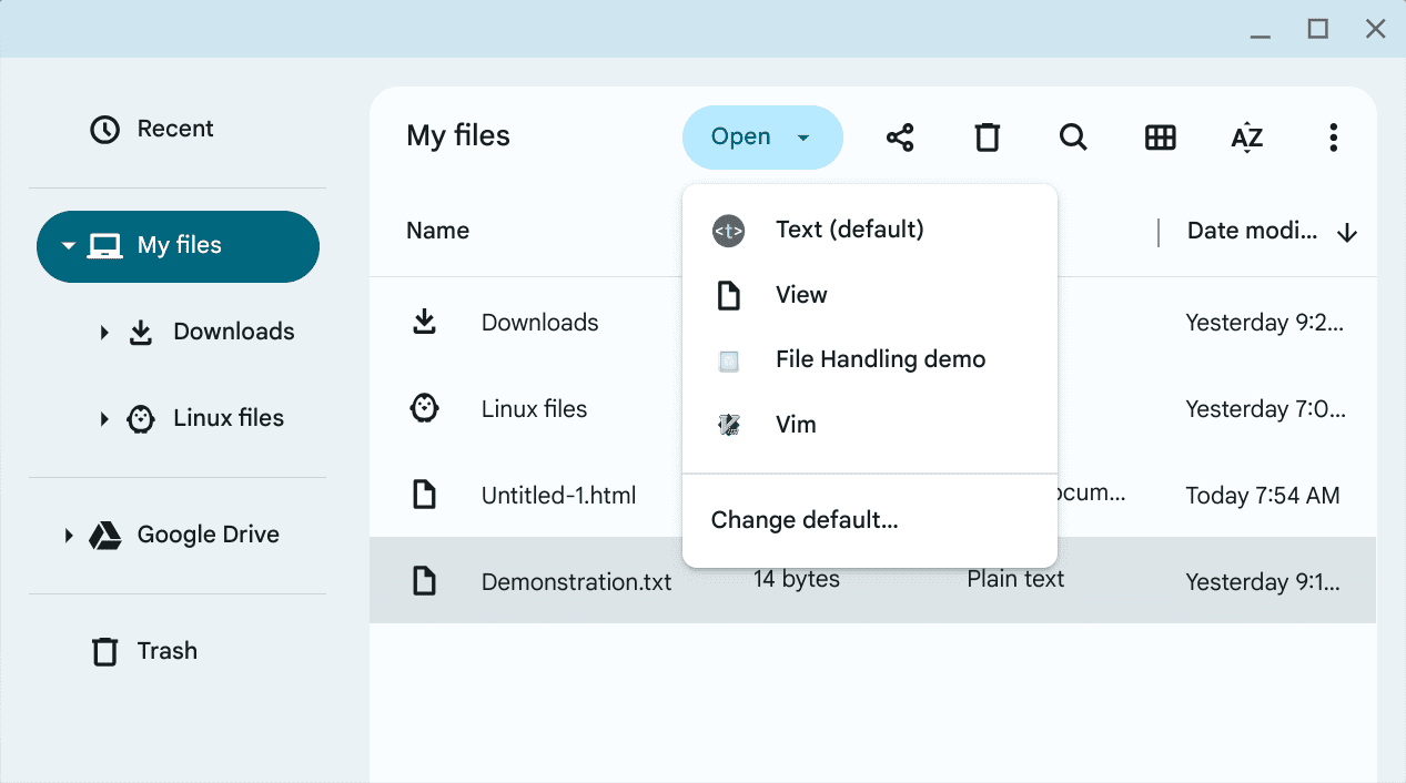 Un gestionnaire de fichiers ajouté au menu "Ouvrir" de ChromeOS